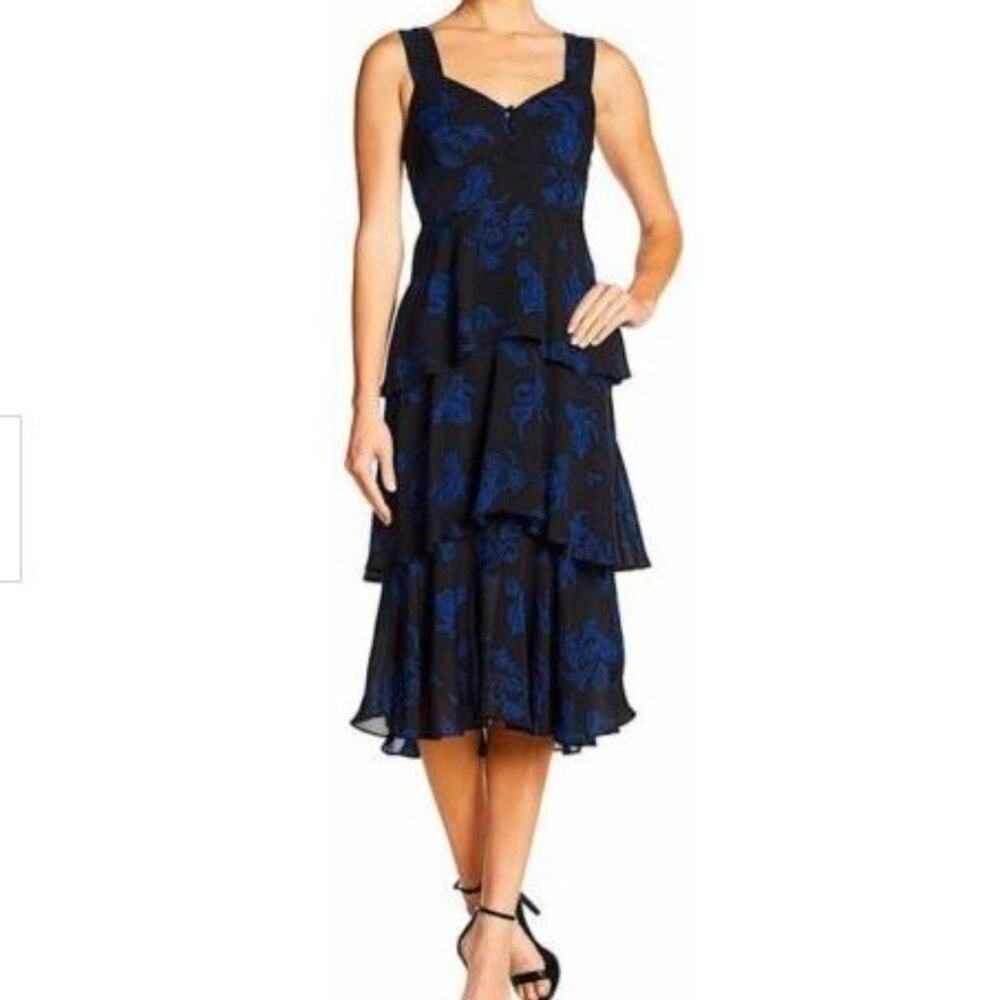NWT ALC Tiered Ruffled Dress Midnight Blue Black